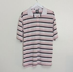 Footjoy Polo Large Pink White Striped Short Sleeve Laurel Oak Golf